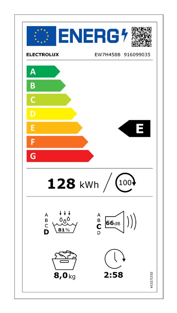 Electrolux EW7H458B fehér, 8 kg, hőszivattyús, szárítógép