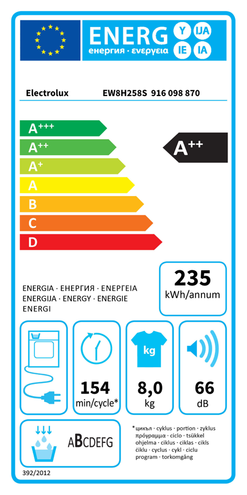 Electrolux EW8H258S fehér, 8 kg, hőszivattyús, szárítógép