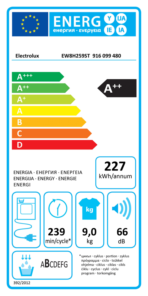 Electrolux EW8H259ST fehér, 9 kg, hőszivattyús, szárítógép