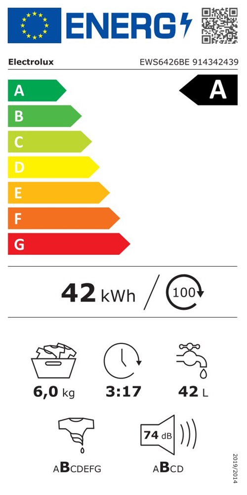 Electrolux EWS6426BE fehér, elöltöltős, keskeny, max.1200ford, 6kg, mosógép