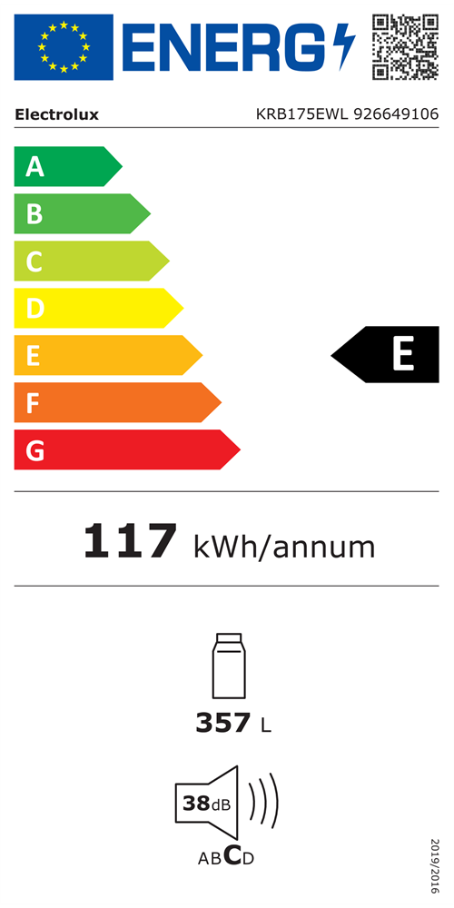 Electrolux KRB175EWL (K) fehér, egyajtós, Hűtő:357L, hűtőszekrény