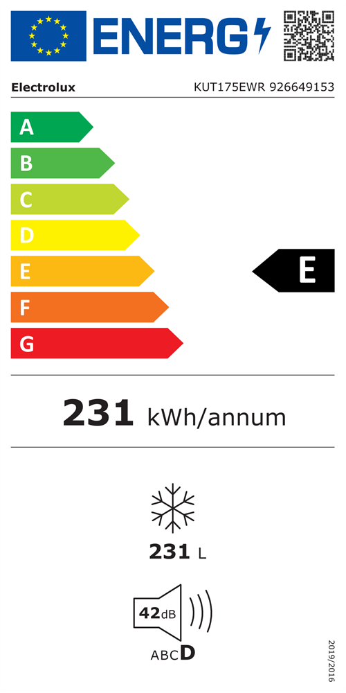 Electrolux KUT175EWR (K) fehér, Hűtő:L, Fagyasztó:231L, No frost fagyasztószekrény