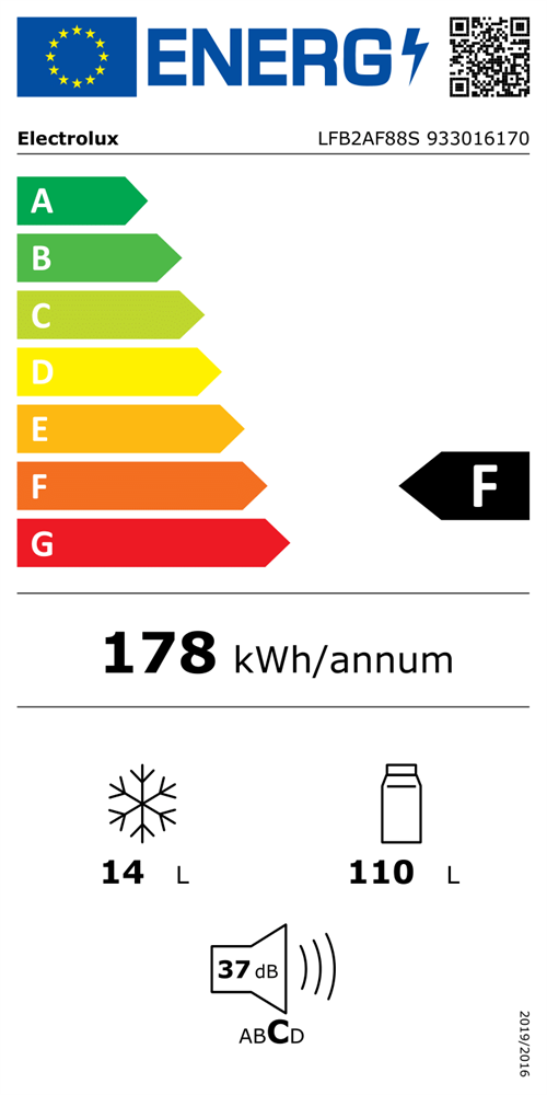Electrolux LFB2AF88S beépíthető, Hűtő:110L, Fagyasztó:14L, hűtőszekrény