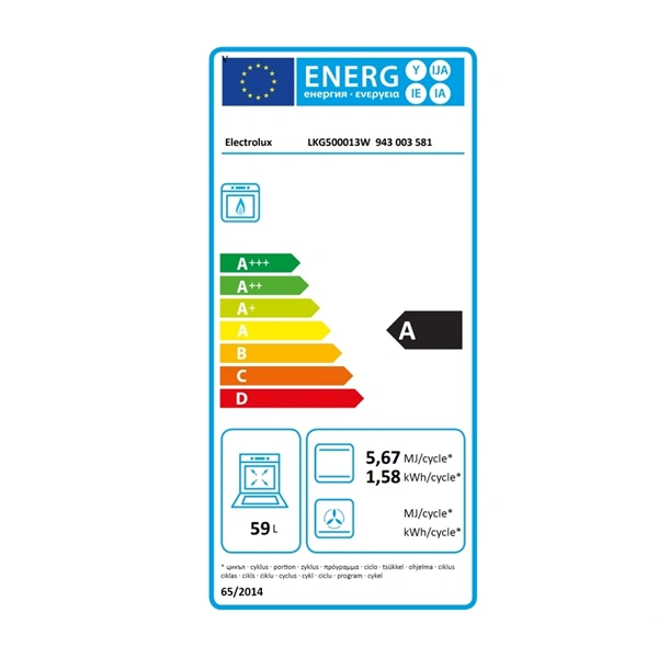 Electrolux LKG500013W fehér, szabadonálló, gáz, főzőzóna: 4, sütő:59L, tűzhely