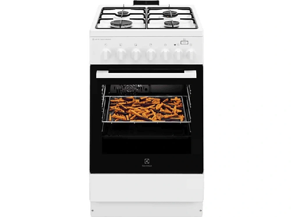 Electrolux LKK560011W fehér, szabadonálló, gáz, kombinált, főzőzóna: 4, sütő:58L, grill, tűzhely (Használt - B)