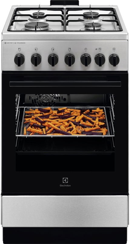 Electrolux LKK560011X SteamBake inox-fekete, szabadonálló, gáz, kombinált, főzőzóna:4, Sütő:58L, tűzhely