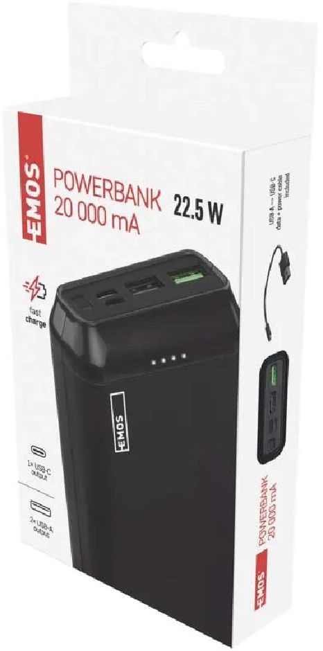 Emos B0528B ALPHAQ2 20, 20 000 mAh, 22,5 W, fekete powerbank