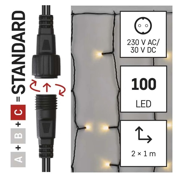 Emos D1EW01 1x2 m kültéri meleg fehér Standard LED sorolható karácsonyi fényfüggöny