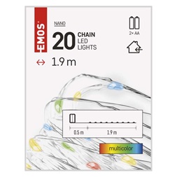 Emos D3AM04 LED 1,9 m/20LED/beltéri/2xAA/időzítős/többszínű nano karácsonyi LED fényfüzér
