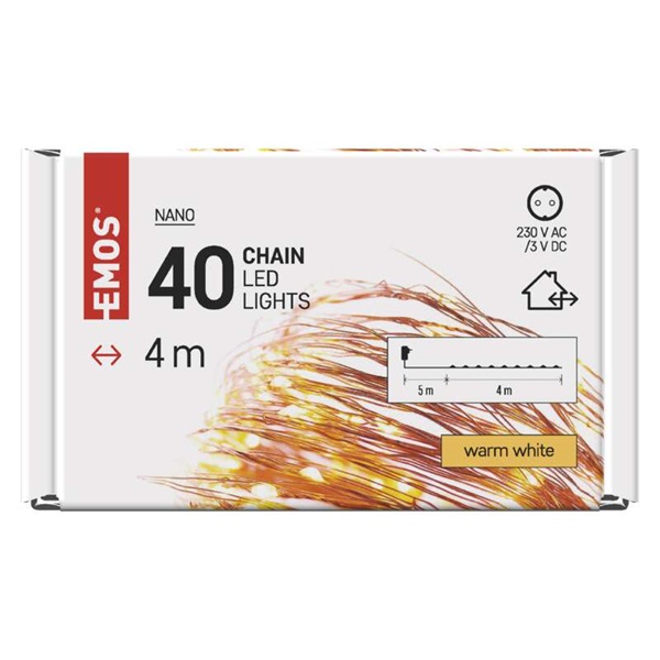 Emos D3AW01 LED 4m/40LED/kül-beltéri/időzítős/réz/meleg fehér nano karácsonyi LED fényfüzér