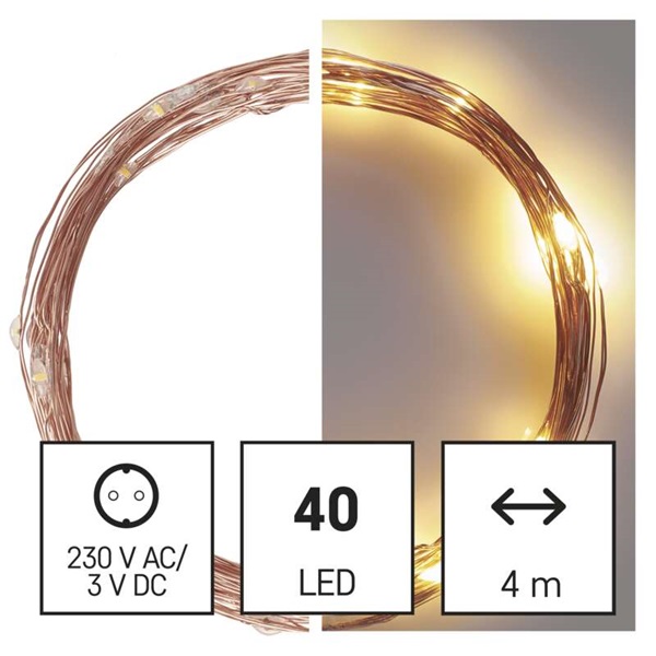 Emos D3AW01 LED 4m/40LED/kül-beltéri/időzítős/réz/meleg fehér nano karácsonyi LED fényfüzér