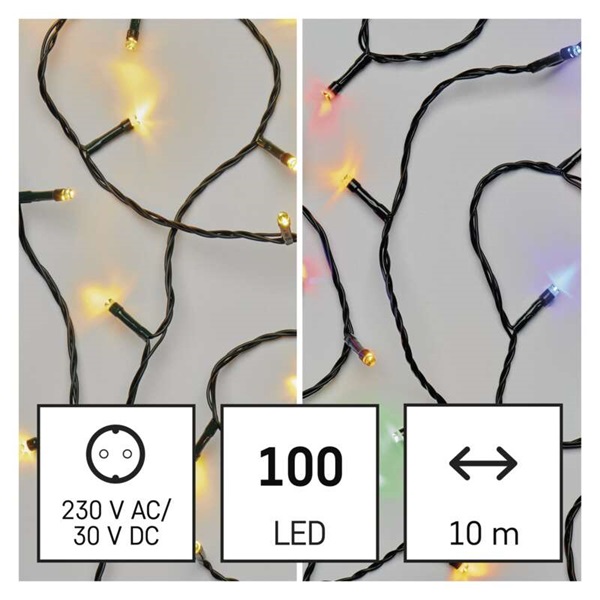 Emos D4AH01 10m/100LED/kül-beltéri/2 az 1-ben/meleg fehér/többszínű karácsonyi LED fényfüzér