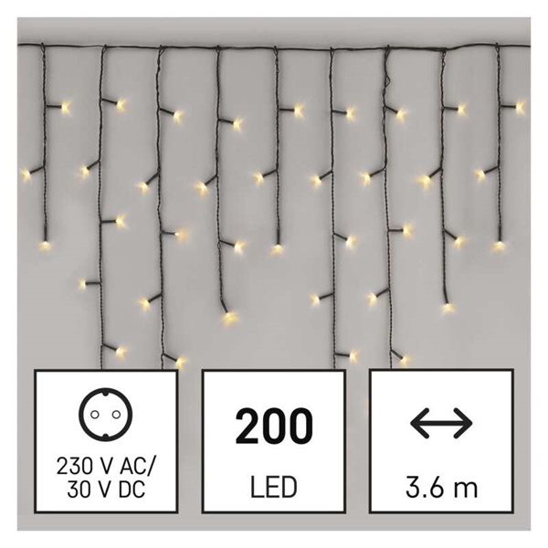 Emos D4CW01 3,6m/200LED/kül-beltéri/meleg fehér/jégcsap karácsonyi LED fényfüggöny