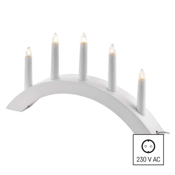 Emos DCAZ01 20x38 cm beltéri meleg fehér fa fehér ívelt gyertyatartó 5 db E10 izzóval