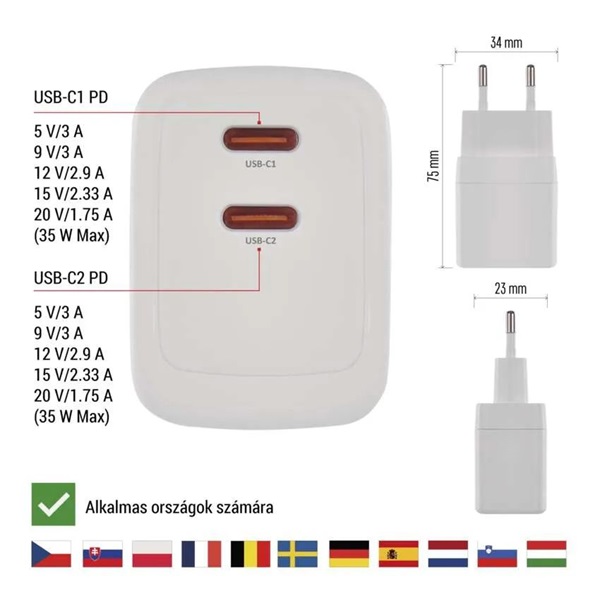 Emos GaN PD 35 W max. univerzális USB töltő