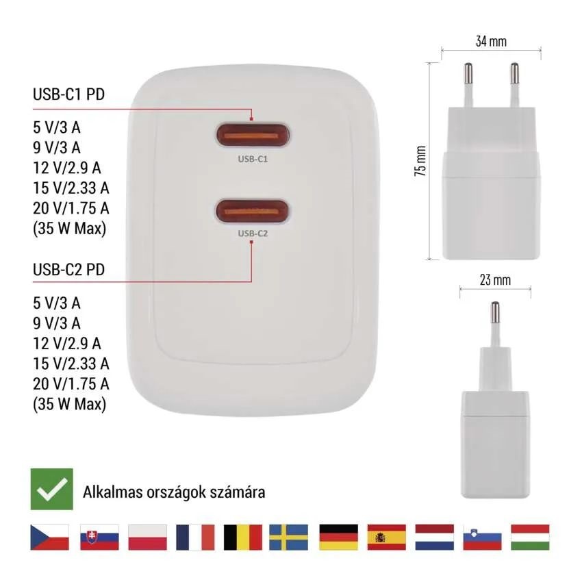Emos GaN PD 35 W max. univerzális USB töltő