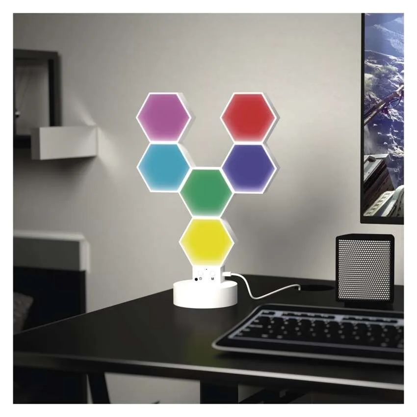 Emos GoSmart Hexagon fehér, 6 részből álló, RGBIC dimmelhető, WiFi LED asztali lámpa