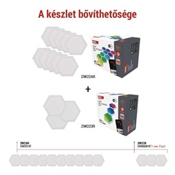 Emos GoSmart Hexagon, indító készlet, 10 rész, 19 W, RGBIC dimmelhető, WiFi LED lámpa