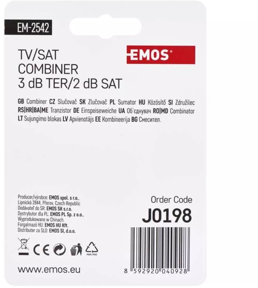 Emos J0198 EU 2491/D193 Tv/Sat háromágú antenna közösítő
