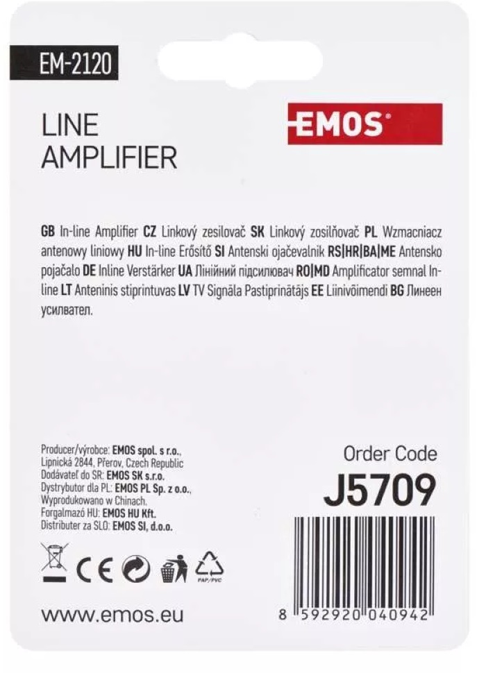 Emos J5709 DVB-T/T2 20dB antenna előerősítő