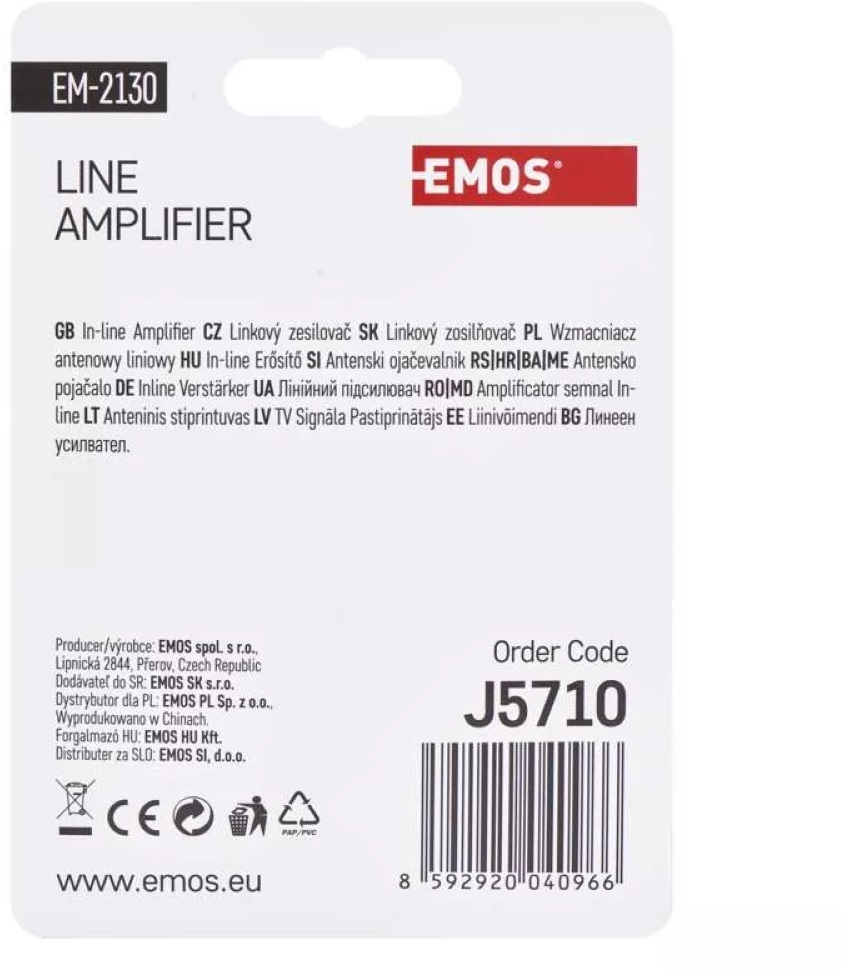 Emos J5710 DVB-T/T2 30dB antenna előerősítő