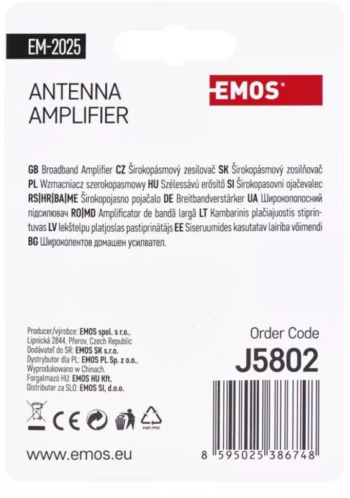 Emos J5802 25dB VHF/UHF antenna előerősítő