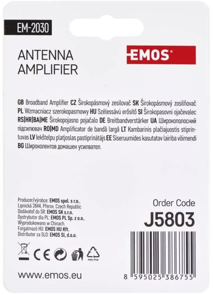 Emos J5803 30dB VHF/UHF antenna előerősítő