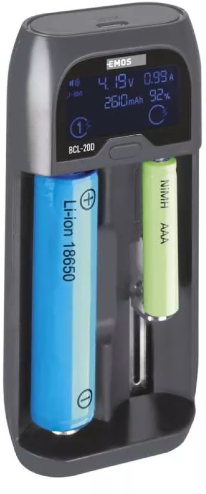Emos N9221 BCL-20D Li-ion, LiFePO4, NiMH, NiCd univerzális akkutöltő