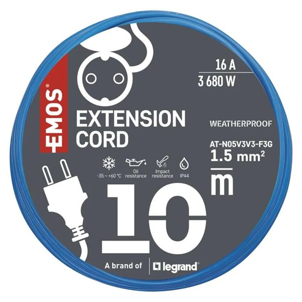 Emos P01510W Cord 10 m/1 socket/black/PVC/230 V/1,5 mm2 fagyásálló hosszabbító kábel