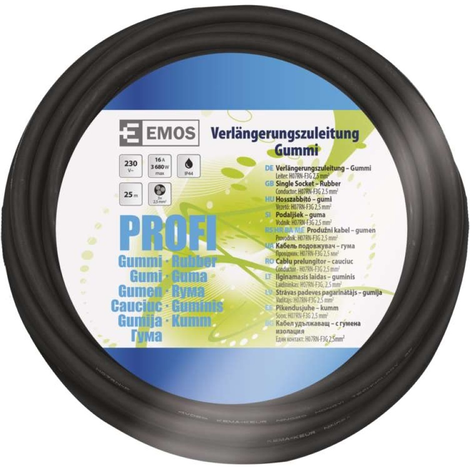 Emos P01825R 25 méter 3x2,5mm2 gumikábeles IP44 kültéri hosszabbító