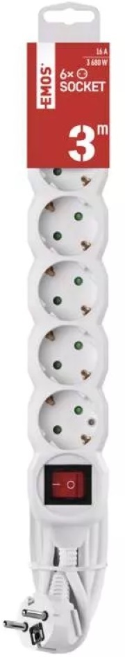 Emos P1623R 6 aljzat 3méter 1,5mm2 kapcsolós hosszabbító