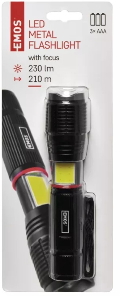 Emos P3111 COB LED 230lm 3xAAA fókuszálható fém elemlámpa