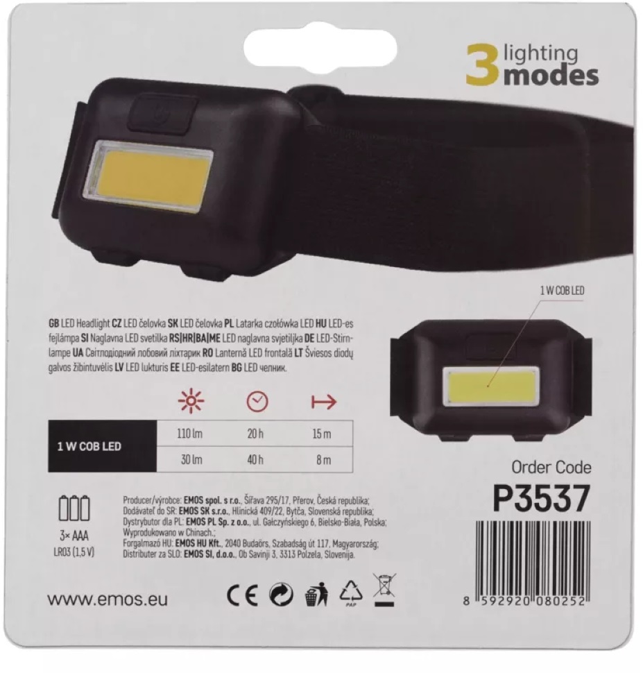 Emos P3537 COB LED 110lm fejlámpa