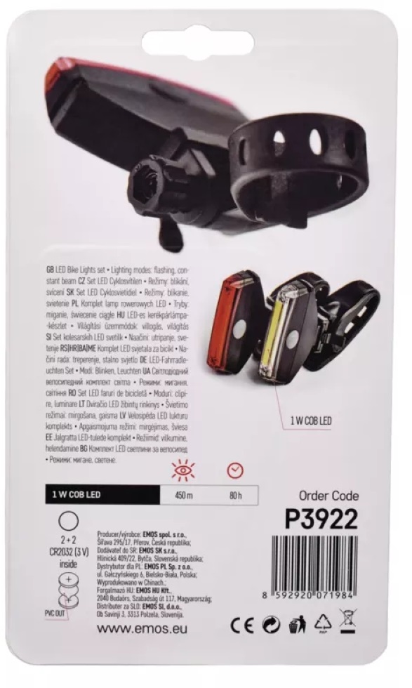 Emos P3922 22lm 2db-os fehér/piros LED kerékpárlámpa szett