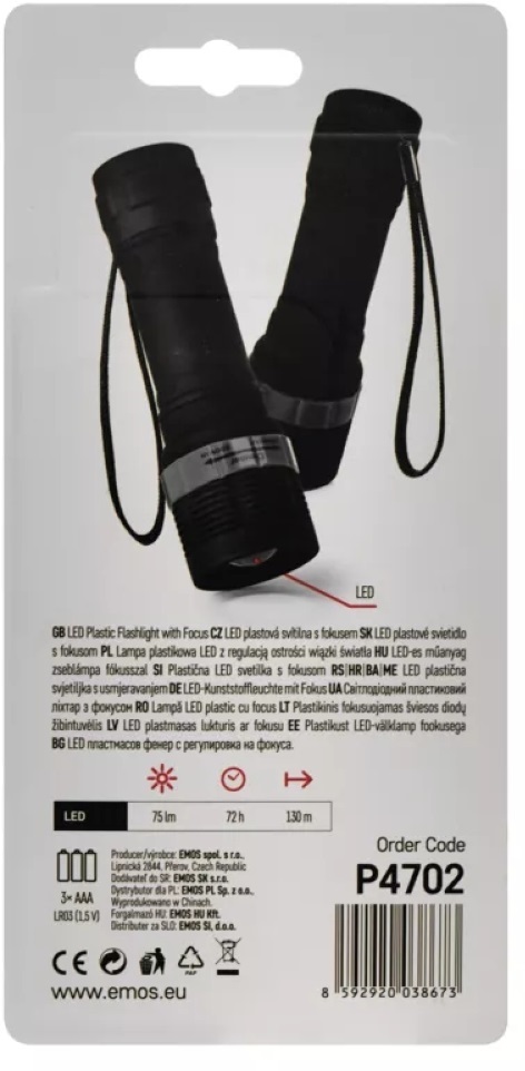 Emos P4702 3W 75lm 3xAAA fókuszálható LED elemlámpa