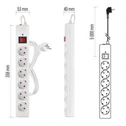 Emos P54217 5m 380J SCHUKO 6 csatlakozós fehér túlfeszültség védett elosztó