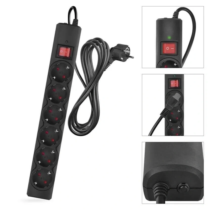 Emos P54219 3m 380J SCHUKO 6 csatlakozós fekete túlfeszültség védett elosztó