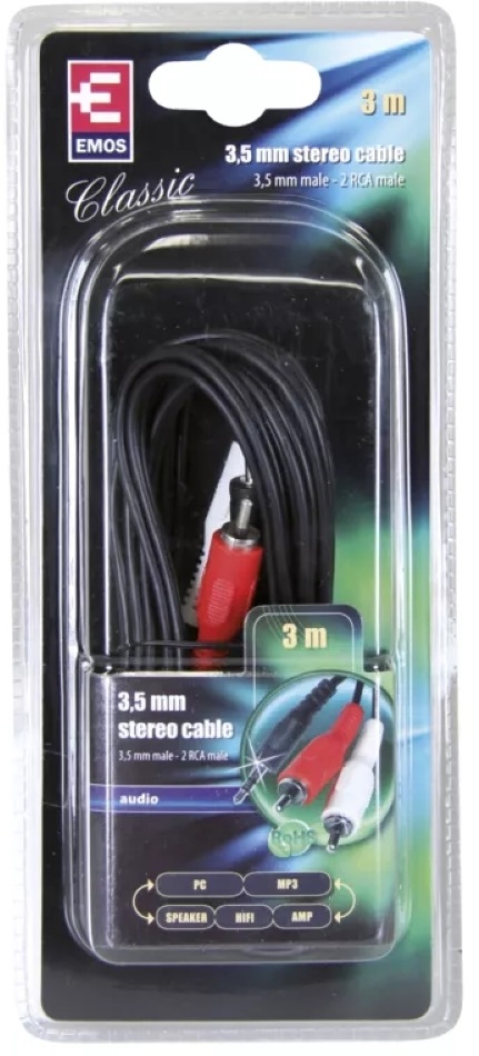 Emos SB5303 3m 3,5mm Jack apa - 2xRCA apa kábel