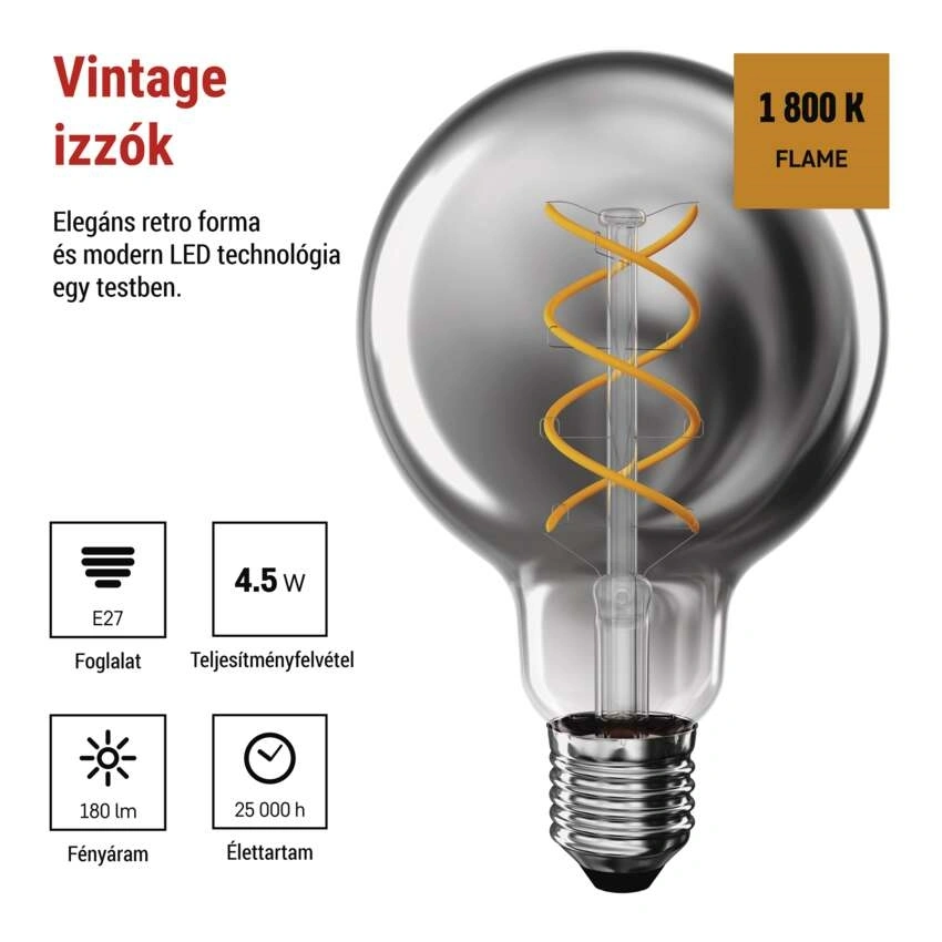 Emos Z52311 LED DECO "SMOKED" G95 4.5W 19W 180lm E27 izzó