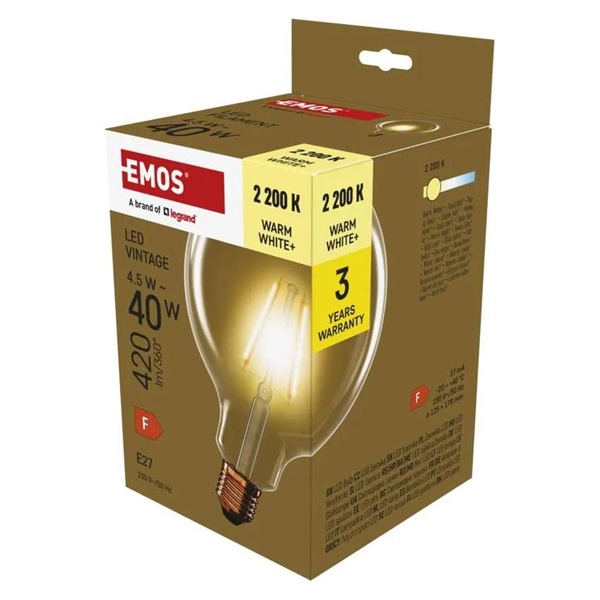 Emos Z58032 E27/4,5 W (40 W)/420 lm/meleg fehér Vintage G125 LED izzó
