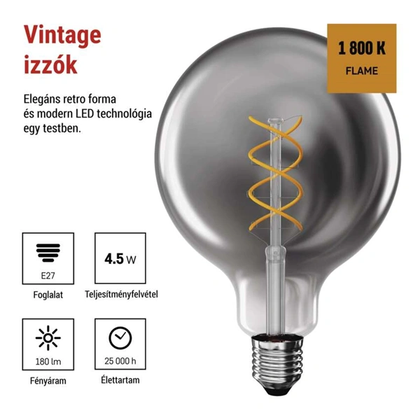 Emos Z58311 LED DECO "SMOKED" G125 4.5W 19W 180lm E27 izzó