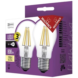 Emos Z74260.2 FILAMENT A60 A++ 6W E27 806 lumen meleg fehér LED izzó 2db/csomag