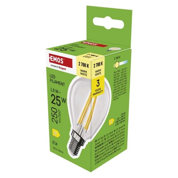 Emos ZF1D02 E14/1,8 W (25 W)/250 lm/meleg fehér filament mini globe LED izzó
