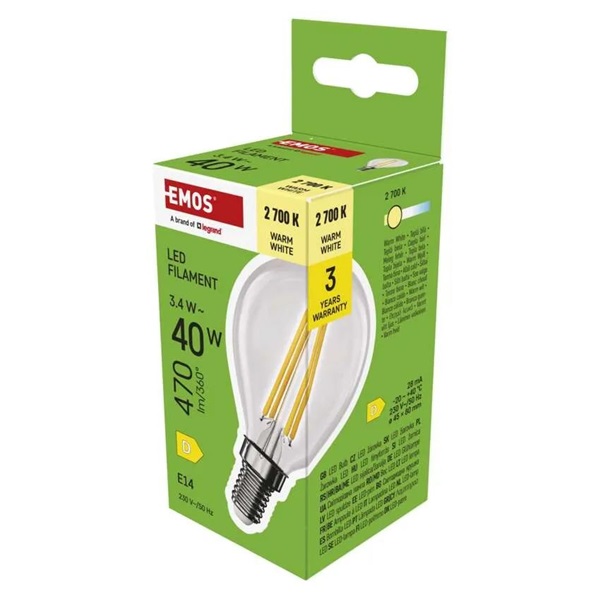 Emos ZF1D22 E14/3,4 W (40 W)/470 lm/meleg fehér filament mini globe LED izzó