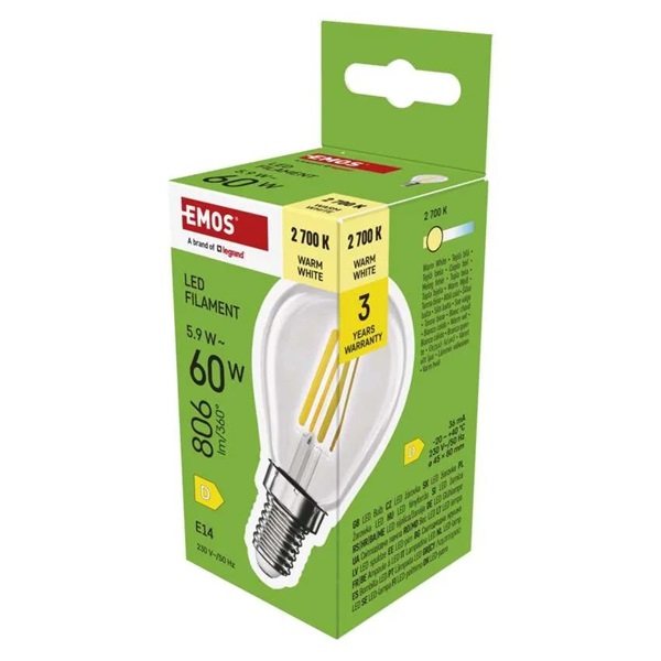 Emos ZF1D42 E14/5,9 W (60 W)/806 lm/meleg fehér filament mini globe LED izzó