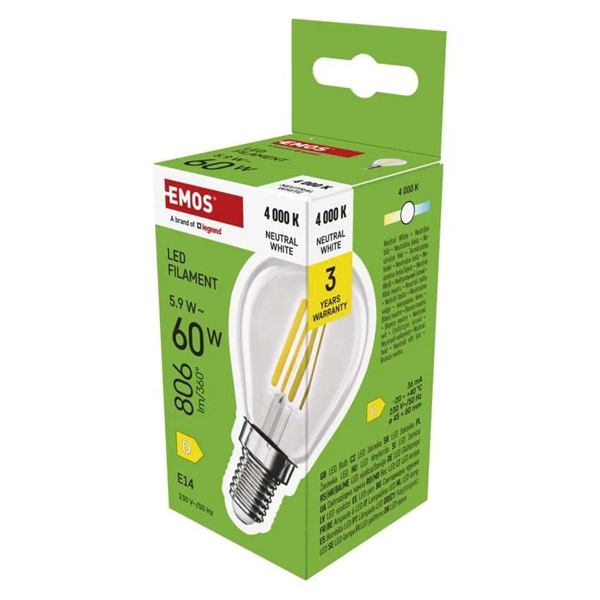 Emos ZF1D43 E14/5,9 W (60 W)/806 lm/természetes fehér filament mini globe LED izzó