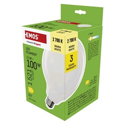 Emos ZF2D62 E27/11 W (100 W)/1521 lm/meleg fehér filament G125 LED izzó