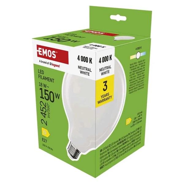 Emos ZF2D83 E27/18 W (150 W)/2452 lm/természetes fehér filament G125 LED izzó