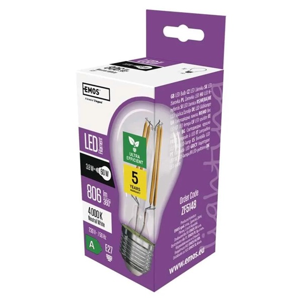 Emos ZF5148 E27/3,8 W (60 W)/806 lm/természetes fehér filament A60 A clasS LED izzó