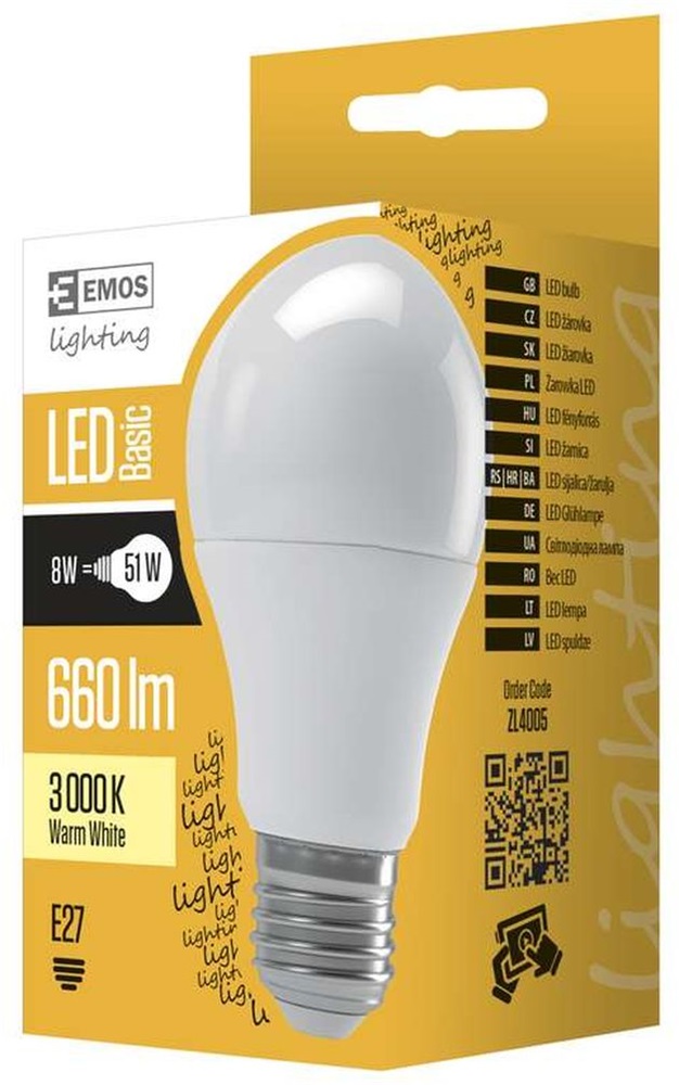 Emos ZL4005 BASIC A60 8W E27 660 lumen meleg fehér LED izzó